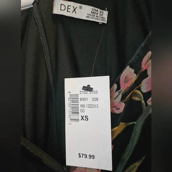 NWT Dex XS Velvet Burnout Dress, wrap style, midi length, with floral design - Picture 12 of 14